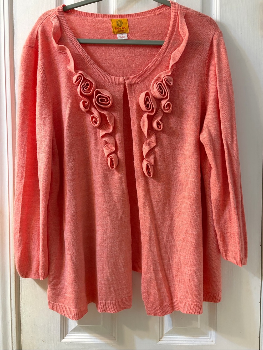 Ruby Rd. Women's Stunning Cardigan Sweater w/Rosette Ruffle Trim Size 1X